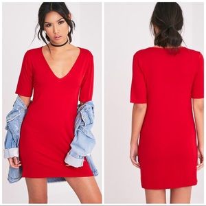 Pretty Little Thing Red V Neck t-shirt dress